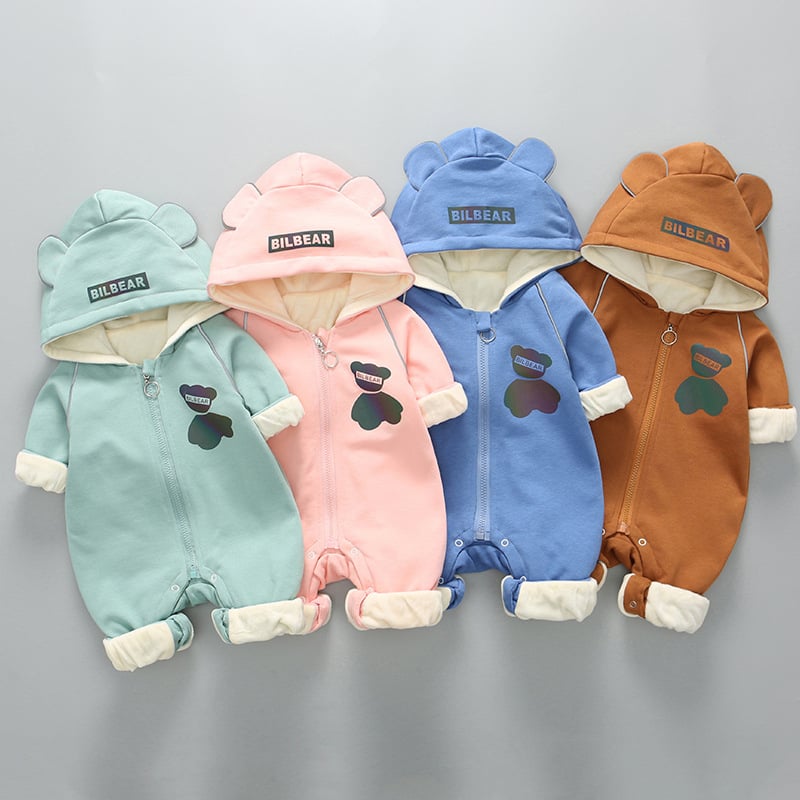 Dječji onesie s kapuljom, dugi rukav, zatvarač, 95% pamuk, za novorođenčad 0–12 mjeseci (do 80 cm)