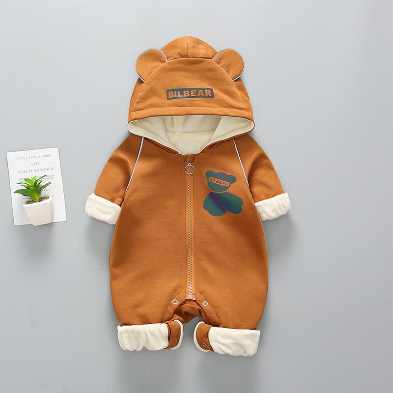 Dječji onesie s kapuljom, dugi rukav, zatvarač, 95% pamuk, za novorođenčad 0–12 mjeseci (do 80 cm)