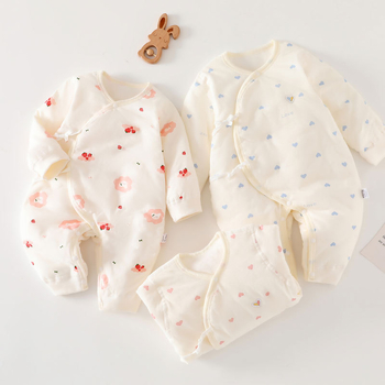 Dječji pamučni podstavljeni kombinezon s naramenicama, leptir dizajn, dugi rukavi, 100% pamuk, pogodan za proljeće, jesen i zimu