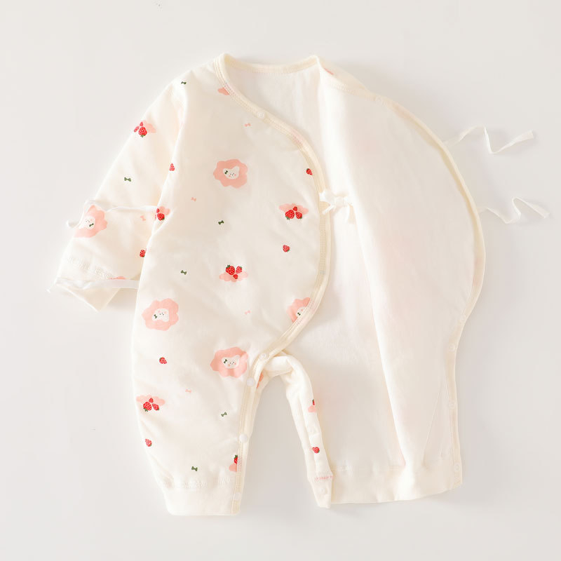 Dječji pamučni podstavljeni kombinezon s naramenicama, leptir dizajn, dugi rukavi, 100% pamuk, pogodan za proljeće, jesen i zimu