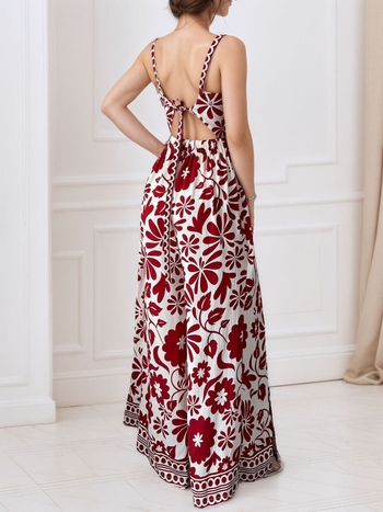 Kombineze ar siksnām, ziedu raksts, bez piedurknēm, elastīgs jostasvieta, brīvas bikses, poliesteris