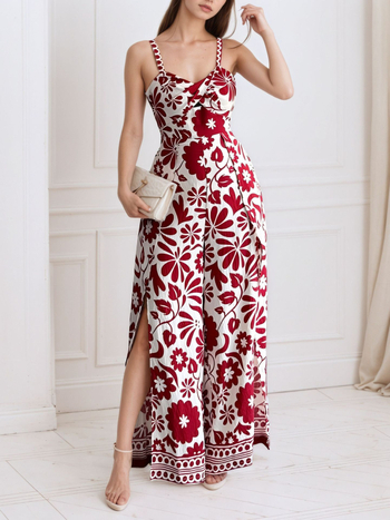 Kombineze ar siksnām, ziedu raksts, bez piedurknēm, elastīgs jostasvieta, brīvas bikses, poliesteris