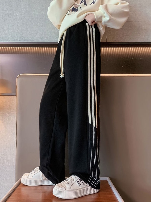 Dječje hlače, korejskog casual stila, prugaste, visoki struk, 95% poliester