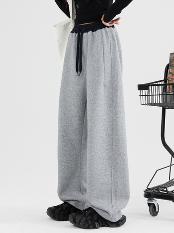 Koreai stílusú gyerek sportnadrág, magas derék, hosszú, 75% pamut, egyszínű minta