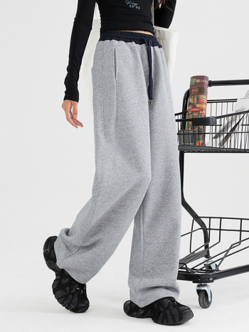 Koreai stílusú gyerek sportnadrág, magas derék, hosszú, 75% pamut, egyszínű minta