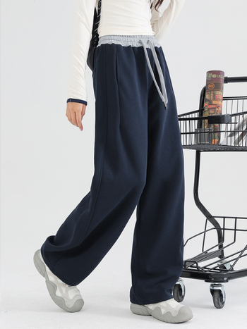 Koreai stílusú gyerek sportnadrág, magas derék, hosszú, 75% pamut, egyszínű minta