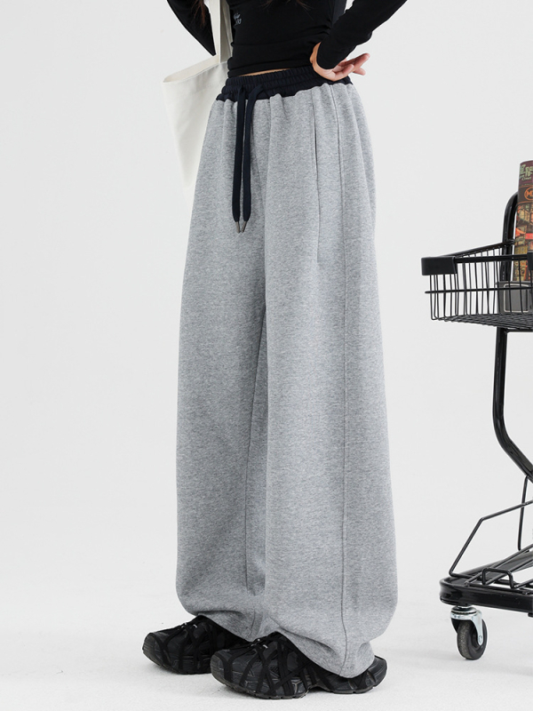 Koreai stílusú gyerek sportnadrág, magas derék, hosszú, 75% pamut, egyszínű minta