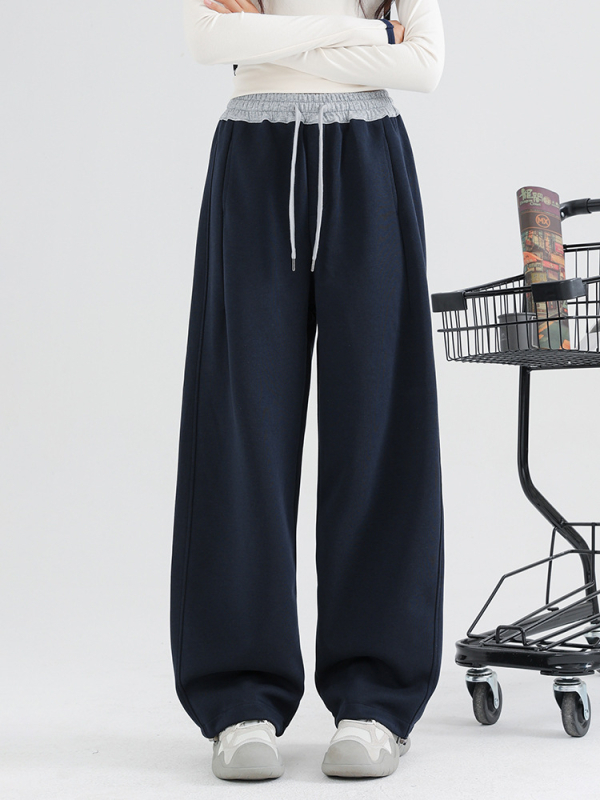 Koreai stílusú gyerek sportnadrág, magas derék, hosszú, 75% pamut, egyszínű minta