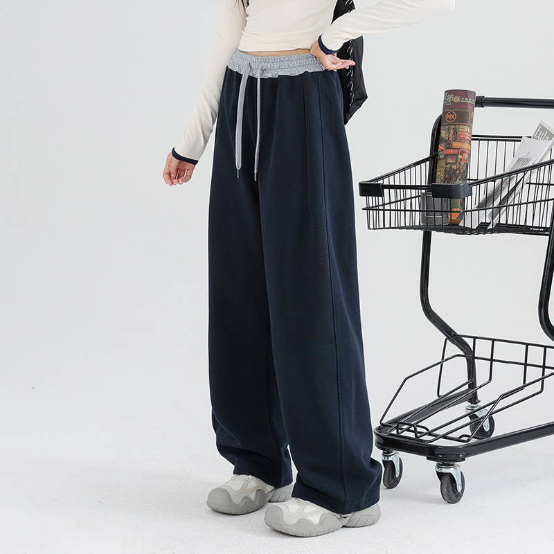 Koreai stílusú gyerek sportnadrág, magas derék, hosszú, 75% pamut, egyszínű minta