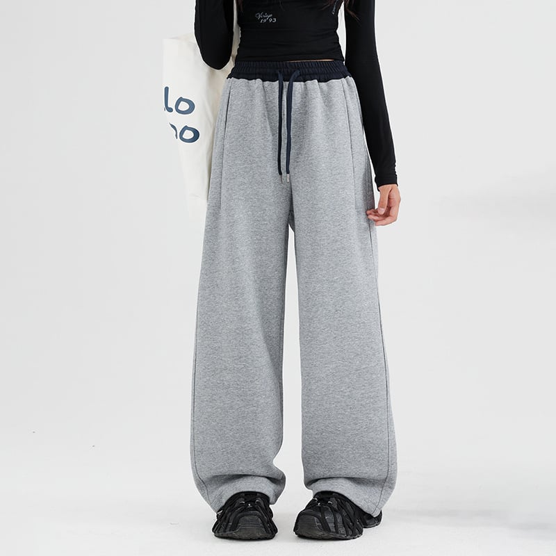 Koreai stílusú gyerek sportnadrág, magas derék, hosszú, 75% pamut, egyszínű minta