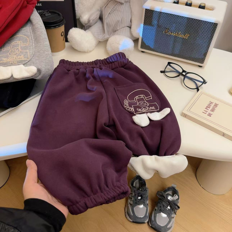 Dječje hlače u korejskom stilu, širokog kroja, s flis podstavom, pamuk tkanina, unisex, zimi, za djecu 8+ godina (otprilike 140 cm)