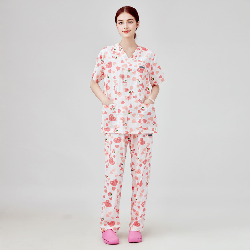 Unisex medicīnas apģērbu komplekts: top ar īsām piedurknēm un bikses, Chenille poliesters, mitruma vadīšana, uzvalka tipa apkakle, divu gabalu komplekts, vidējā garuma 65–80 cm