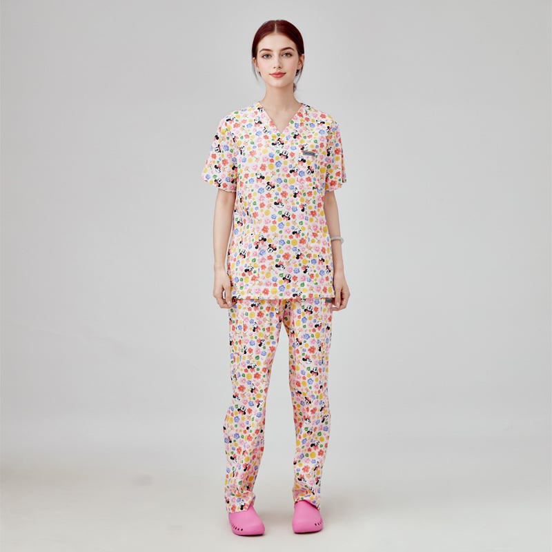 Unisex medicīnas apģērbu komplekts: top ar īsām piedurknēm un bikses, Chenille poliesters, mitruma vadīšana, uzvalka tipa apkakle, divu gabalu komplekts, vidējā garuma 65–80 cm