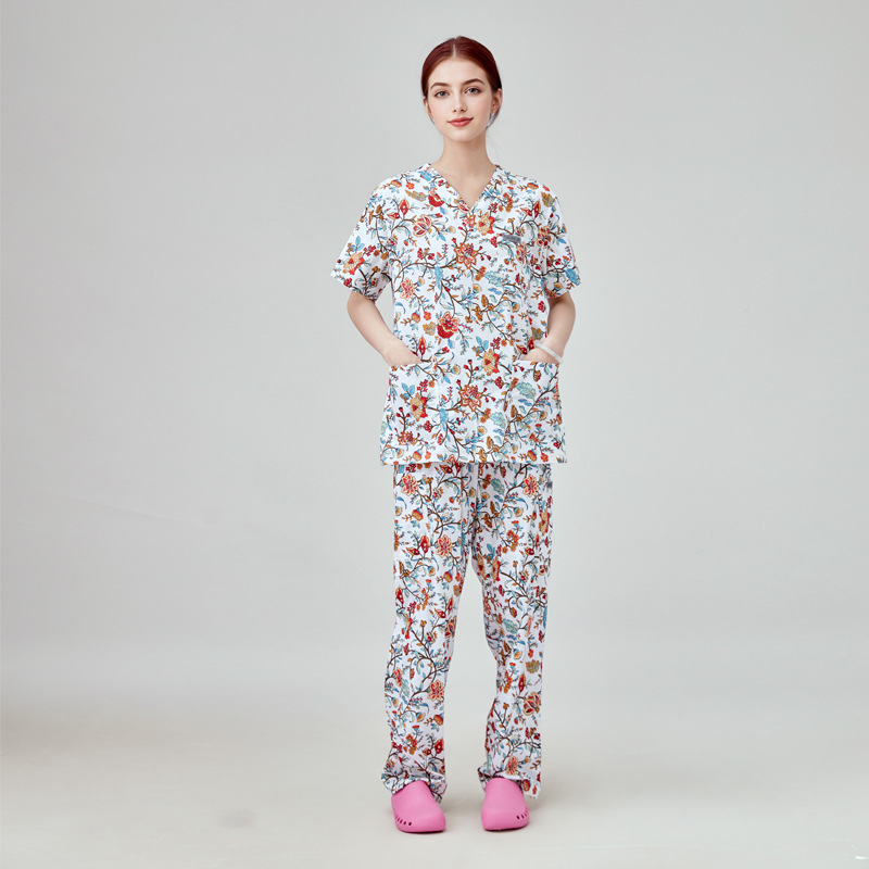 Unisex medicīnas apģērbu komplekts: top ar īsām piedurknēm un bikses, Chenille poliesters, mitruma vadīšana, uzvalka tipa apkakle, divu gabalu komplekts, vidējā garuma 65–80 cm