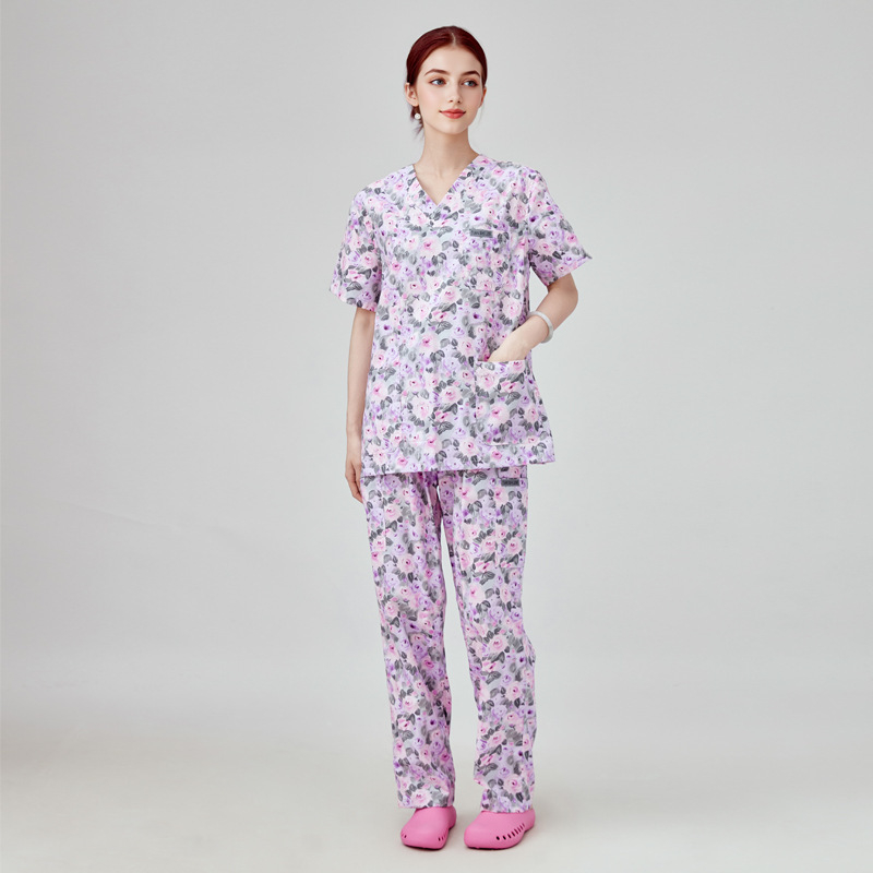 Unisex medicīnas komplekts: tops ar īsām piedurknēm un bikses, Chenille poliestera materiāls ar mitrumu vadīšanu, divu daļu komplekts, vasara 2024.