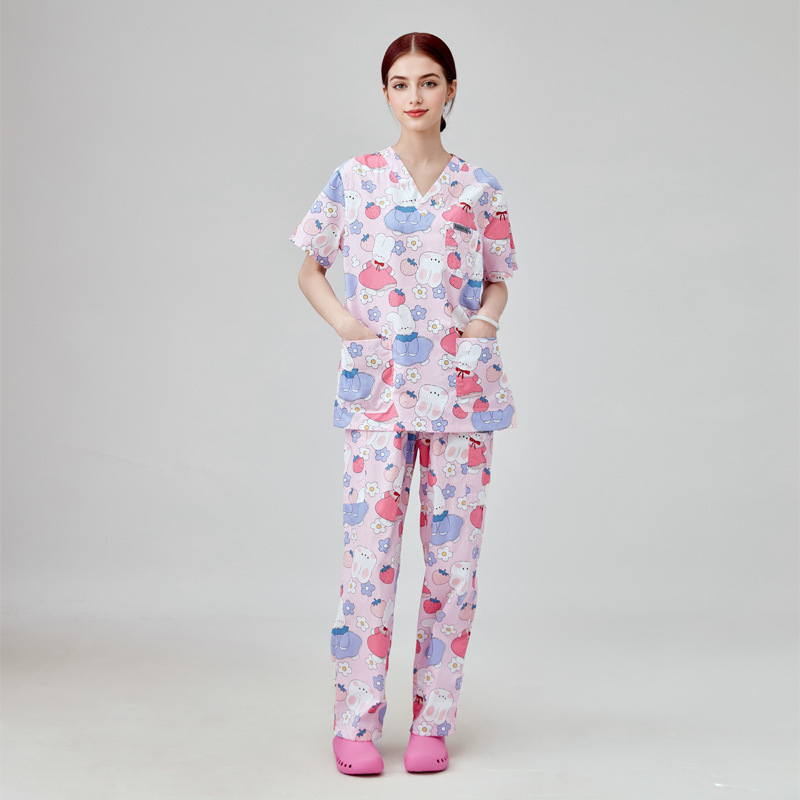 Unisex medicīnas komplekts: tops ar īsām piedurknēm un bikses, Chenille poliestera materiāls ar mitrumu vadīšanu, divu daļu komplekts, vasara 2024.