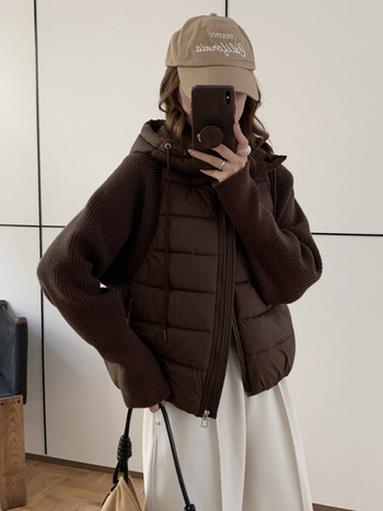 Muzi Lian zimska ženska kratka jakna s kapuljom, punjena pamukom, patchwork rukavi, korejski stil