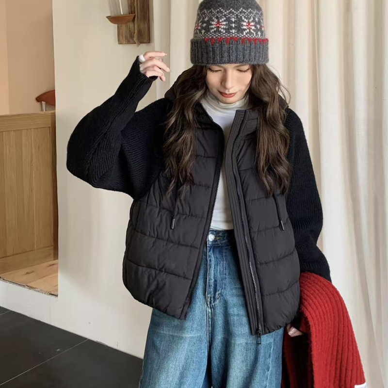 Muzi Lian zimska ženska kratka jakna s kapuljom, punjena pamukom, patchwork rukavi, korejski stil