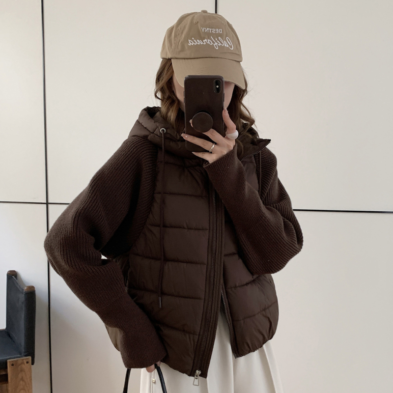 Muzi Lian zimska ženska kratka jakna s kapuljom, punjena pamukom, patchwork rukavi, korejski stil