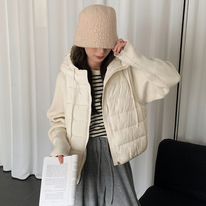 Muzi Lian zimska ženska kratka jakna s kapuljom, punjena pamukom, patchwork rukavi, korejski stil