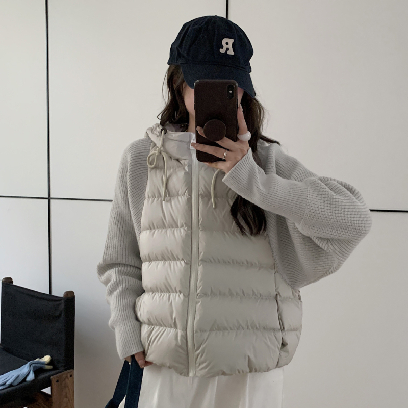 Muzi Lian zimska ženska kratka jakna s kapuljom, punjena pamukom, patchwork rukavi, korejski stil