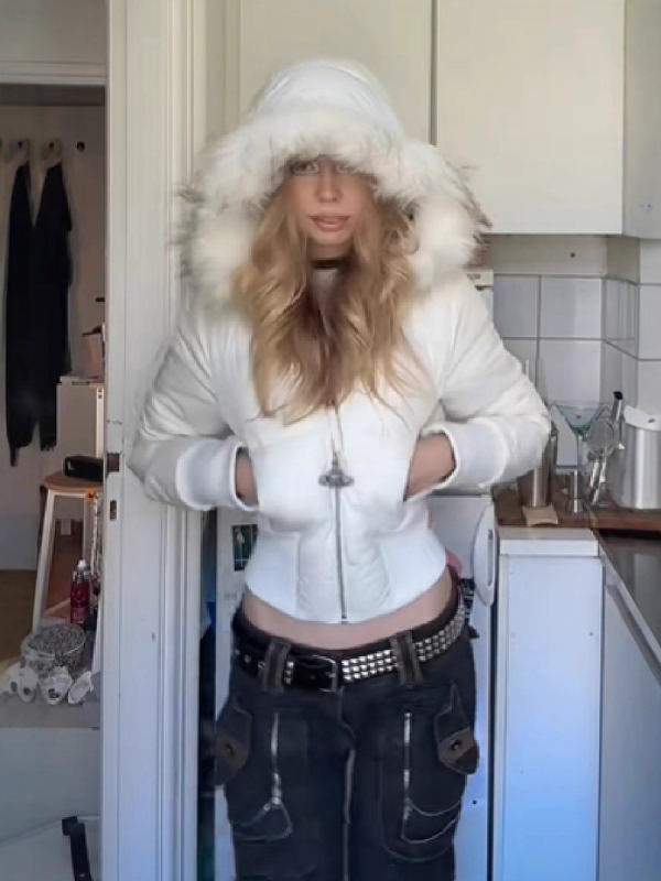 Ženska jakna s punjenjem od pamuka, umjetnim krznenim ovratnikom, kapuljača, zip na prednjem dijelu, odvojivi krzneni ovratnik, kratka duljina, casual stil jesen 2025