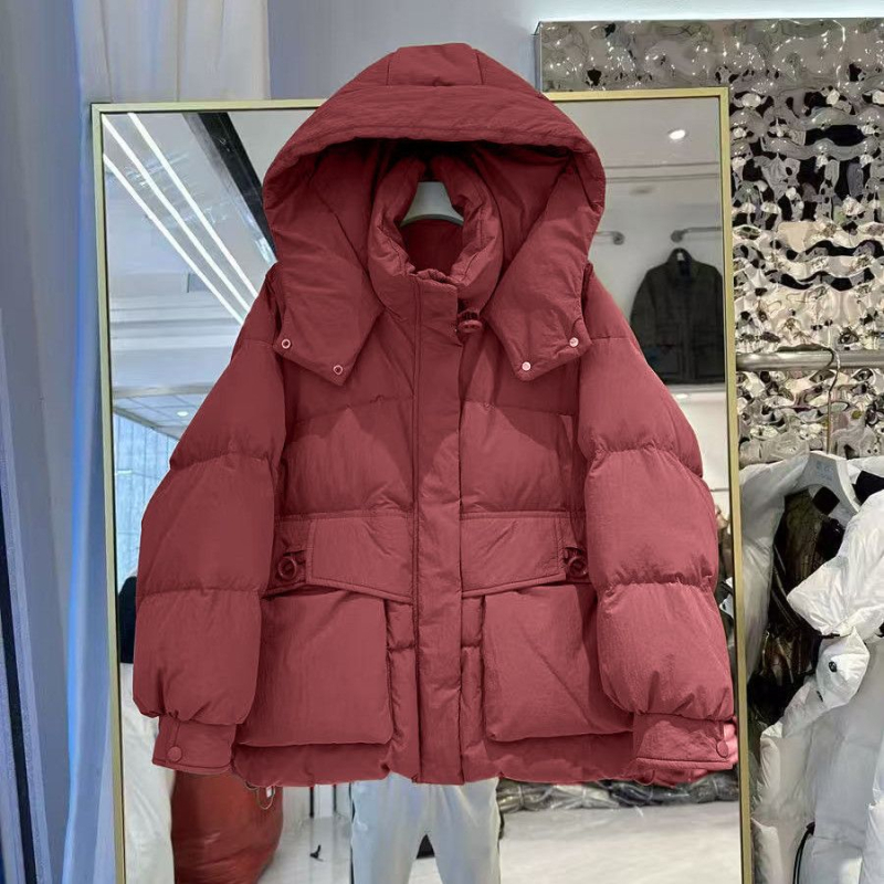 Ženska kratka puffer jakna, zima 2025, korejski stil, opuštena silueta, topla s kapuljačom