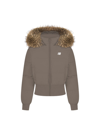 Pamut kabát prémes gallérral és kapucnival, derékban szűkített szabás, középhosszú, vastag poliészter anyag, cipzáros záródás