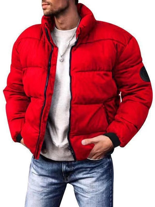 Muška puffer jakna od pamuka, stojeći ovratnik, zatvarač, opuštena kroj, poliester punjenje
