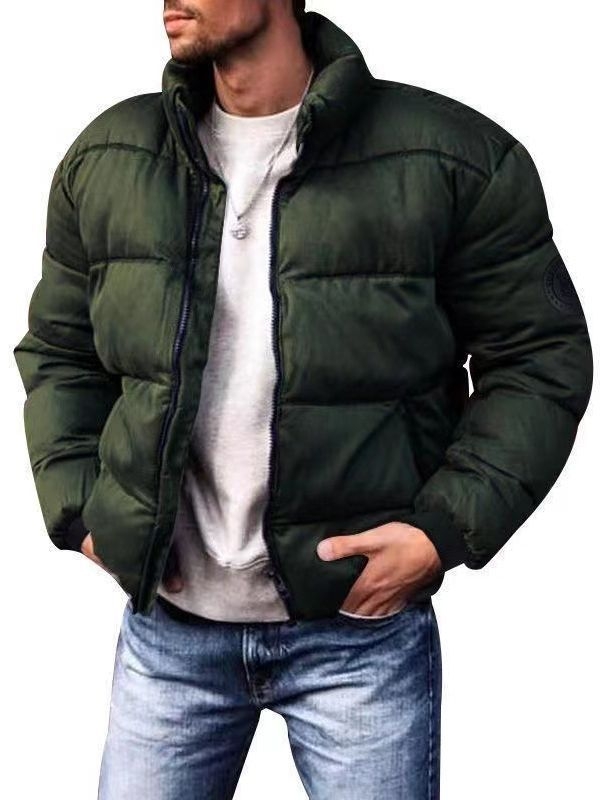 Muška puffer jakna od pamuka, stojeći ovratnik, zatvarač, opuštena kroj, poliester punjenje