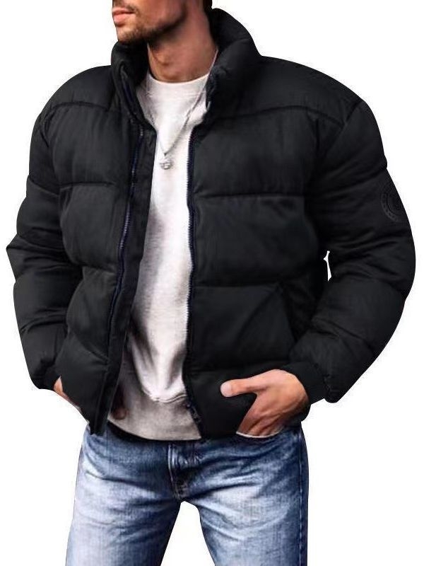 Muška puffer jakna od pamuka, stojeći ovratnik, zatvarač, opuštena kroj, poliester punjenje