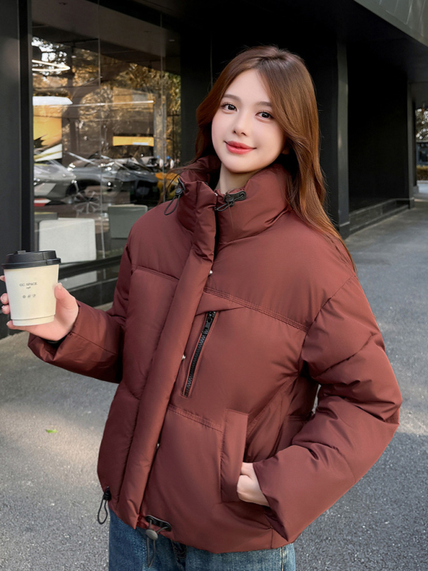 Ženska kratka pamučna jakna sa stojećim ovratnikom, korejski stil, opušten kroj, za male veličine, zima 2025