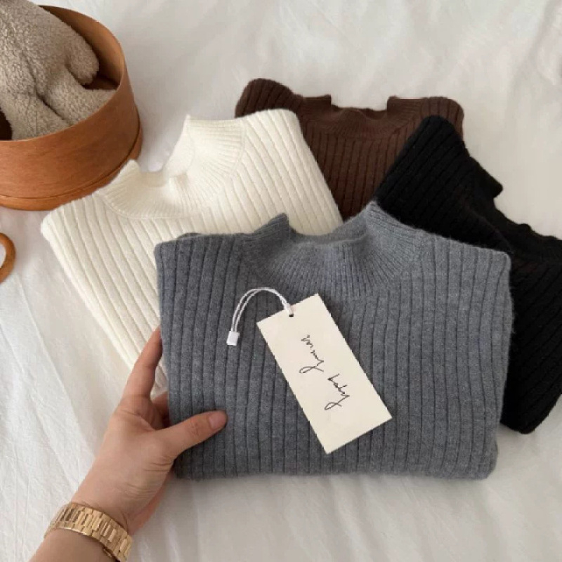 Dječji pleteni džemper, korejski stil, debeli pleteni materijal, 95% pamuk, visoki ovratnik, dugi rukavi