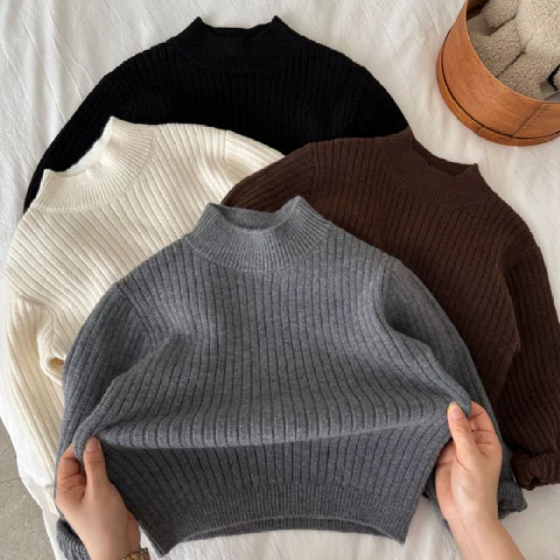 Dječji pleteni džemper, korejski stil, debeli pleteni materijal, 95% pamuk, visoki ovratnik, dugi rukavi