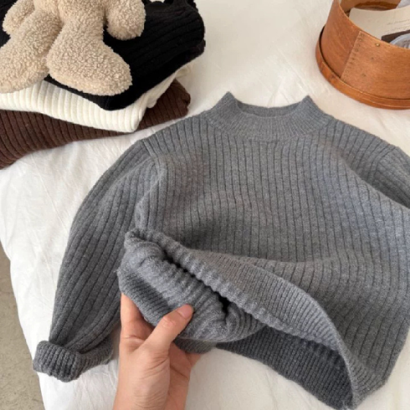 Dječji pleteni džemper, korejski stil, debeli pleteni materijal, 95% pamuk, visoki ovratnik, dugi rukavi