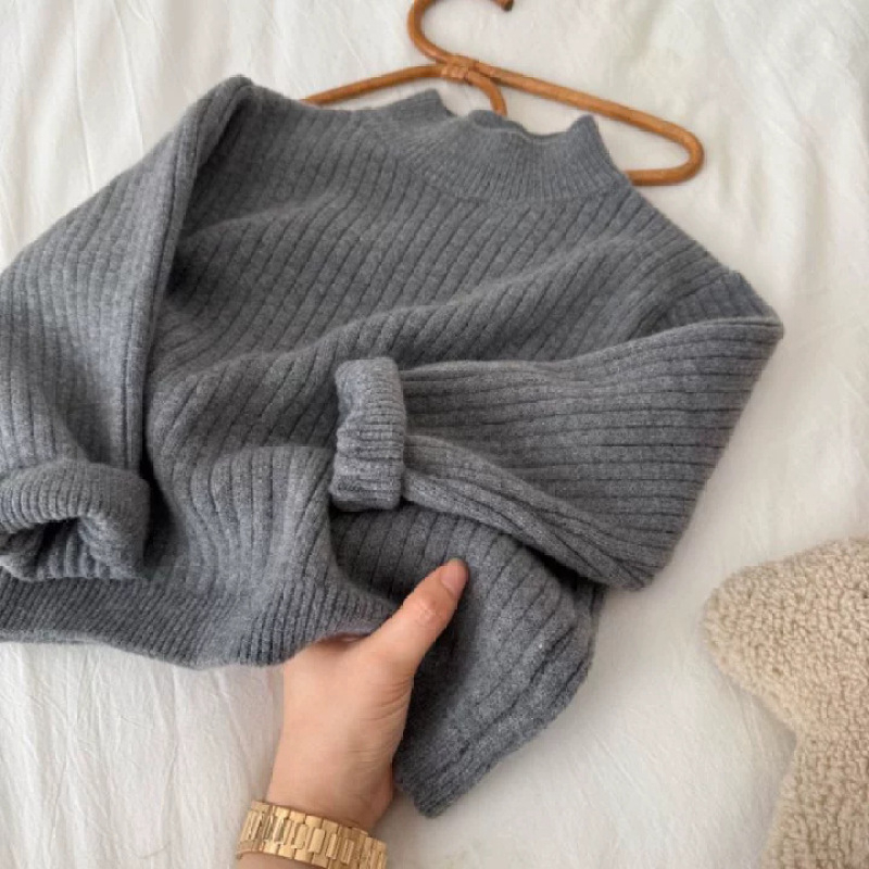 Dječji pleteni džemper, korejski stil, debeli pleteni materijal, 95% pamuk, visoki ovratnik, dugi rukavi