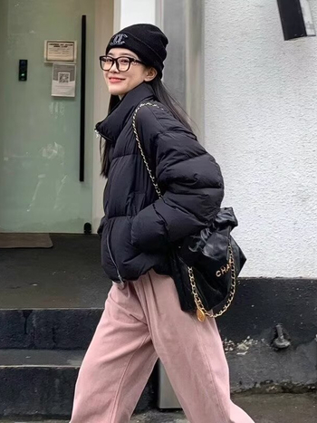 Bavlnený kabát s výplňou, voľný strih, stojací golier, zips, dlhé rukávy