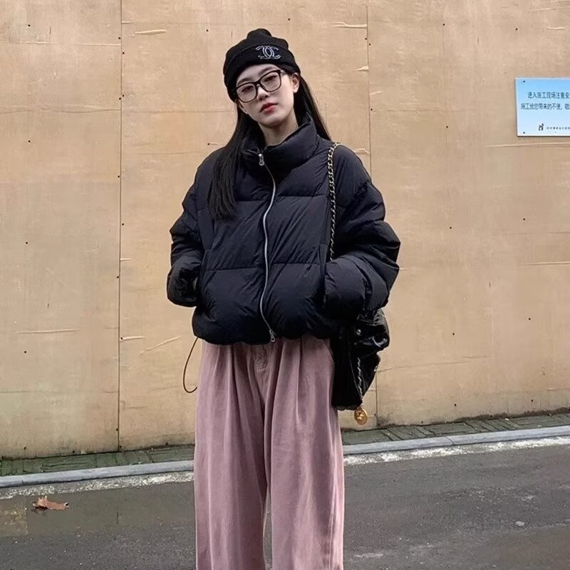 Bavlnený kabát s výplňou, voľný strih, stojací golier, zips, dlhé rukávy