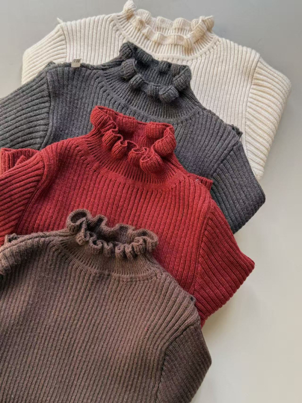 Dječji pulover u korejskom stilu, polu-visoki ovratnik, dugi rukavi, debeli pleteni materijal