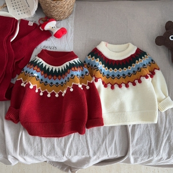 Dječji pleteni pulover, korejskog stila, dugi rukavi, 55% akril vlakna, za uzrast 3–8 godina