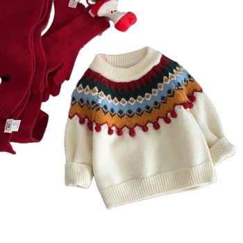 Dječji pleteni pulover, korejskog stila, dugi rukavi, 55% akril vlakna, za uzrast 3–8 godina