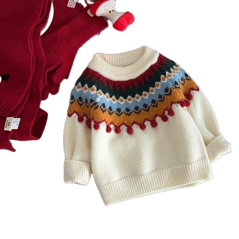 Dječji pleteni pulover, korejskog stila, dugi rukavi, 55% akril vlakna, za uzrast 3–8 godina