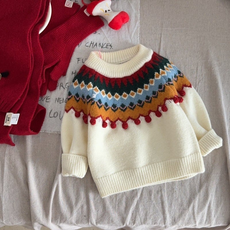 Dječji pleteni pulover, korejskog stila, dugi rukavi, 55% akril vlakna, za uzrast 3–8 godina