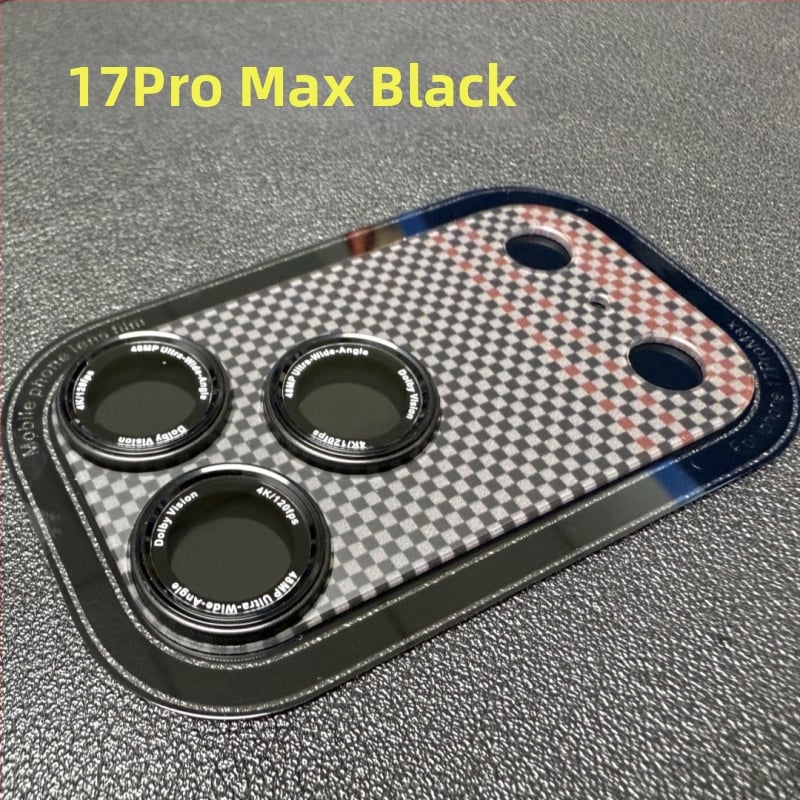 Kevlar lēcas aizsargsfiltrs iPhone 17 Pro Max — rūdīts stikls (Corning), pretatstarojums, pret pirkstu nospiedumiem, HD caurspīdīgums