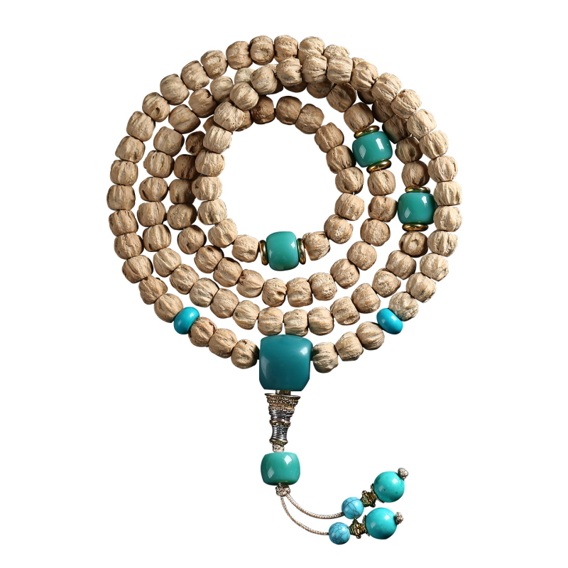 Set od 108 perli sjemena ploda strasti, ogrlica i narukvica, 8 mm, višećelni, prirodni stil, budističke molitvene perle