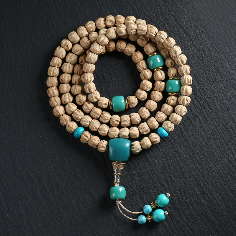 Set od 108 perli sjemena ploda strasti, ogrlica i narukvica, 8 mm, višećelni, prirodni stil, budističke molitvene perle