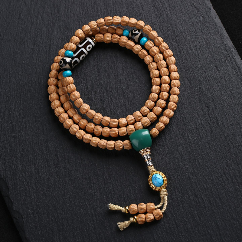 Set od 108 perli sjemena ploda strasti, ogrlica i narukvica, 8 mm, višećelni, prirodni stil, budističke molitvene perle