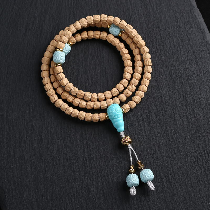 Set od 108 perli sjemena ploda strasti, ogrlica i narukvica, 8 mm, višećelni, prirodni stil, budističke molitvene perle