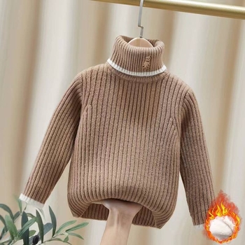 Dječji džemper s visokim ovratnikom i kapuljom | Korejski stil | dugi rukavi, zimski Vinylon materijal