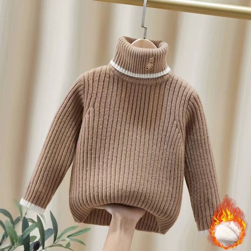Dječji džemper s visokim ovratnikom i kapuljom | Korejski stil | dugi rukavi, zimski Vinylon materijal